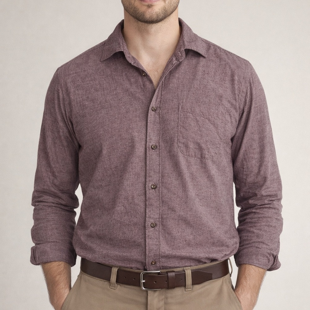 Faherty | Long Sleeve Cotton Button Down Maroon Spacedye Lightweight Breathable